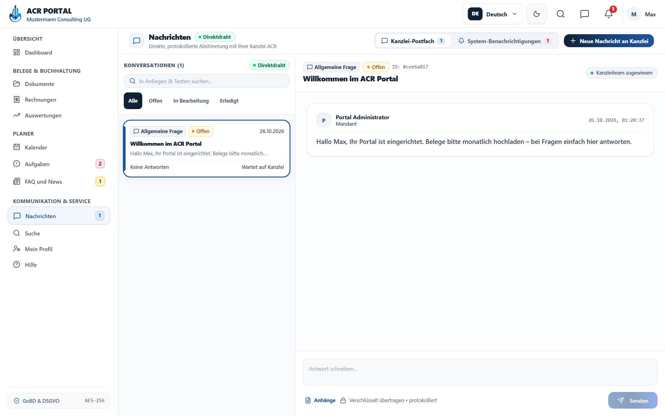 Kommunikation: Direkter Draht zur Kanzlei – Desktop